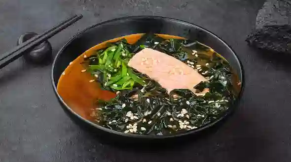 Dish Miso soup with salmon menu SUSHI MASTER Miso soup with salmon menu SUSHI MASTER