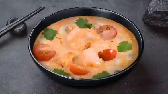 Dish Tom Yum soup with salmon, coconut milk menu SUSHI MASTER Tom Yum soup with salmon, coconut milk menu SUSHI MASTER